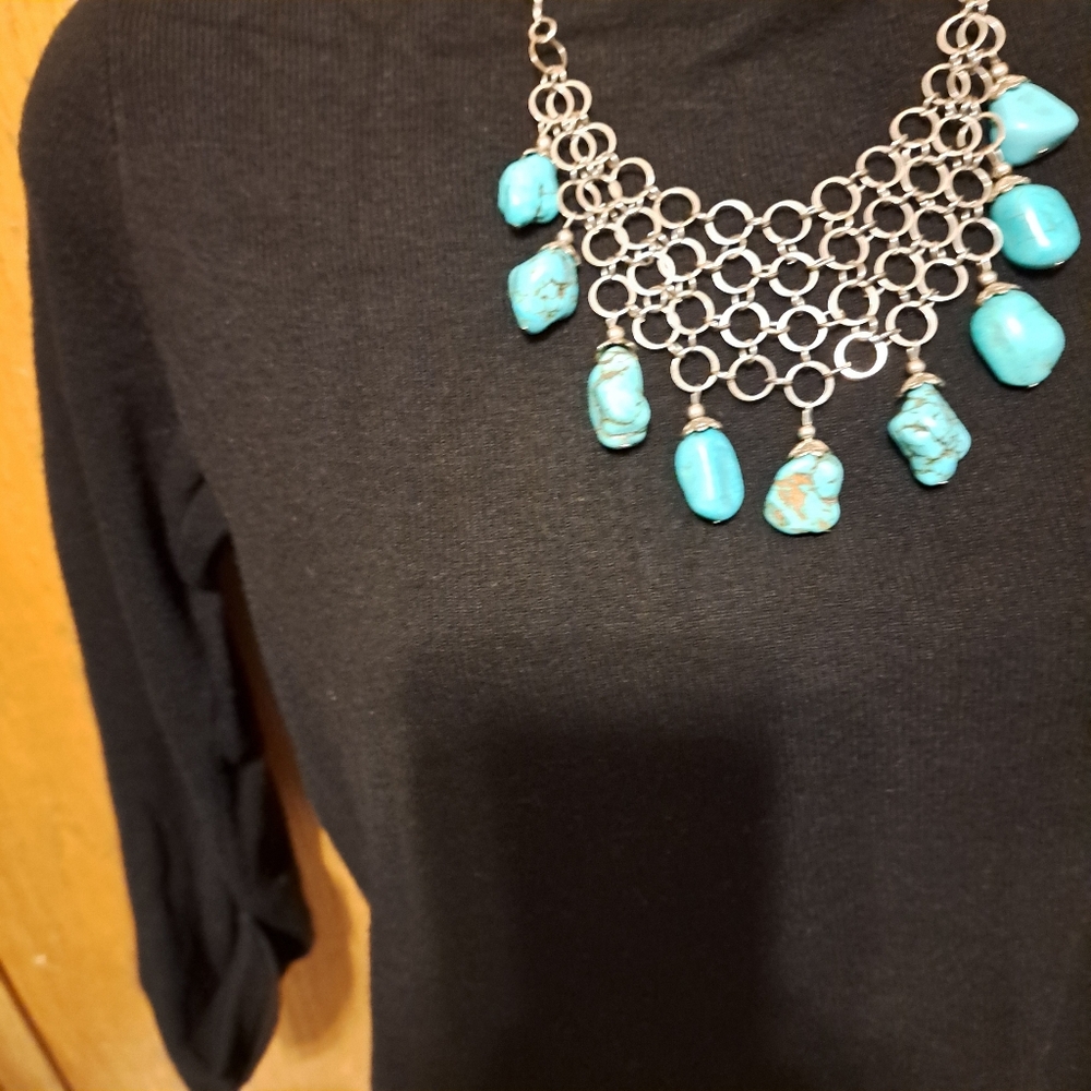 Turquoise Nugget And Silver Statement Necklace - image 3